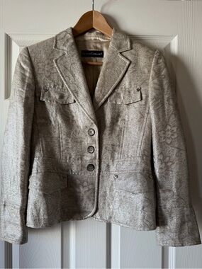 Luisa Cerano Gold Metallic Jacquard Floral Blazer Jacket